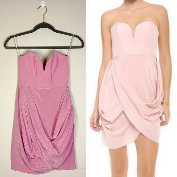 Zimmerman | Pink Blush 100% Silk Sweetheart Strapless Draped Mini Dress Size: 4 - Picture 1 of 8